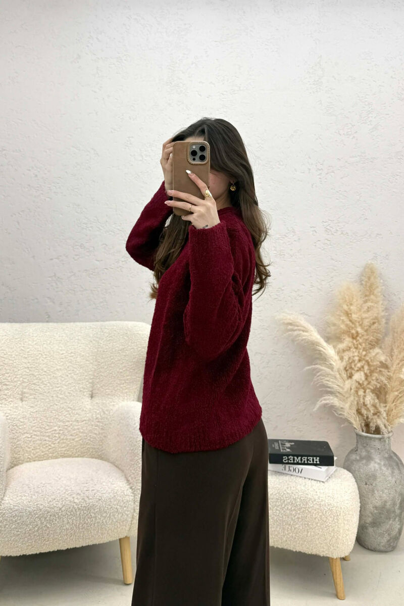 ONE COLOR GOLD BUTTONS WOMEN CARDIGAN BURGUNDY/VISHNJE - 2