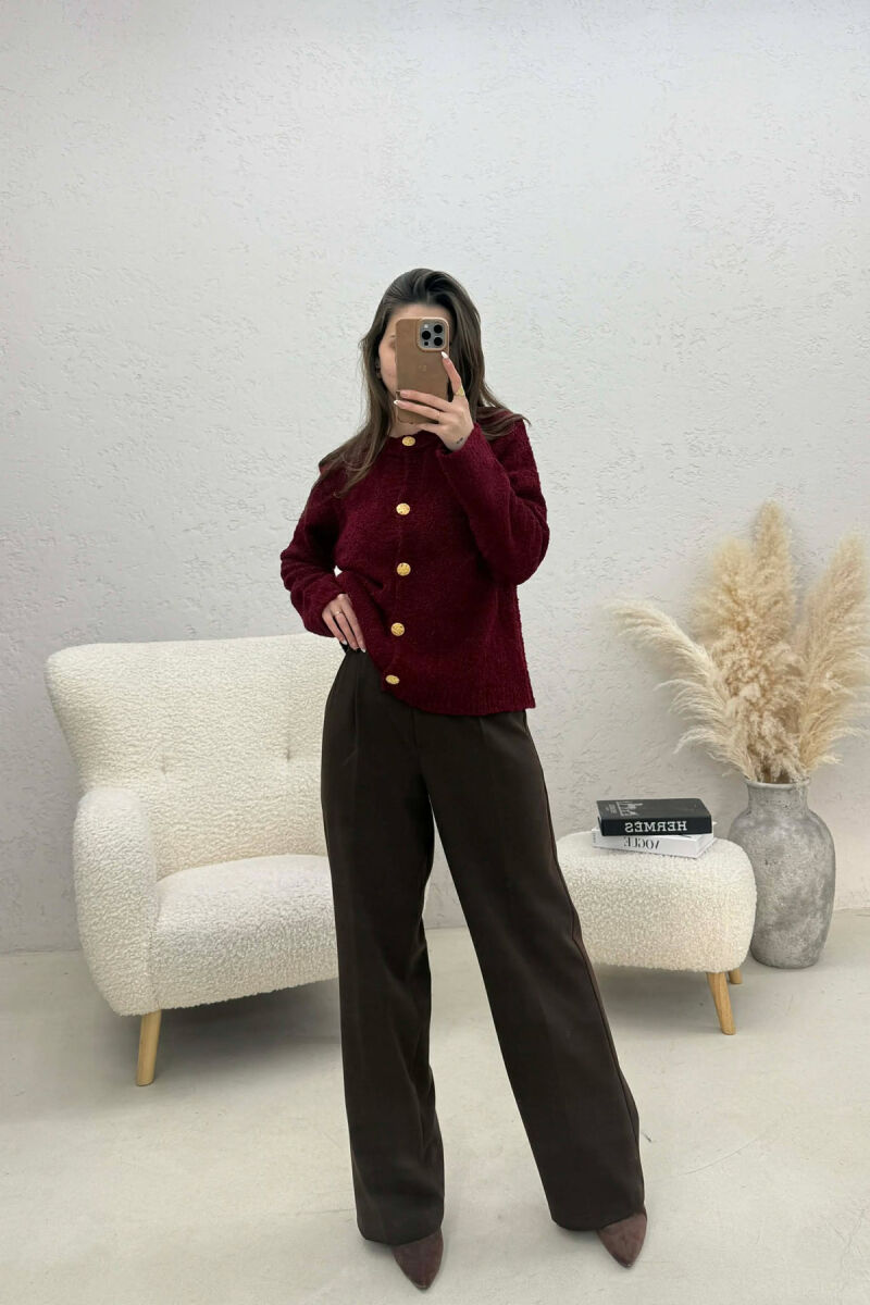 ONE COLOR GOLD BUTTONS WOMEN CARDIGAN BURGUNDY/VISHNJE - 4