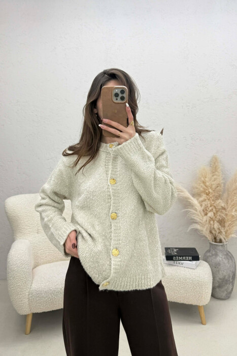 ONE COLOR GOLD BUTTONS WOMEN CARDIGAN CREAM/KREM 