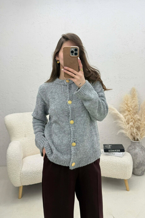 ONE COLOR GOLD BUTTONS WOMEN CARDIGAN GREY/GRI - 1