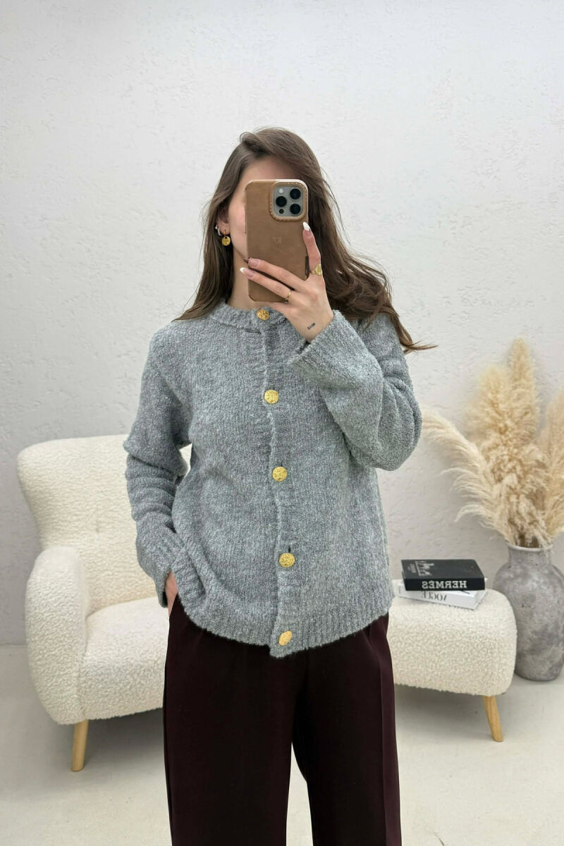 ONE COLOR GOLD BUTTONS WOMEN CARDIGAN GREY/GRI - 1