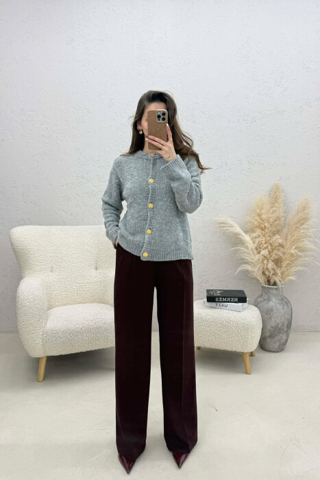 ONE COLOR GOLD BUTTONS WOMEN CARDIGAN GREY/GRI - 2