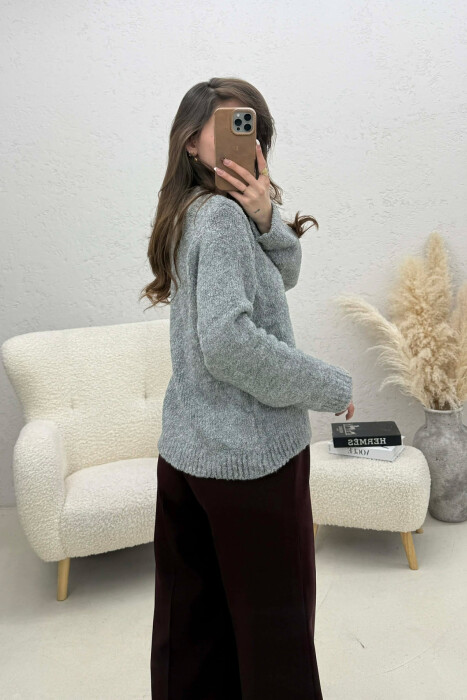 ONE COLOR GOLD BUTTONS WOMEN CARDIGAN GREY/GRI - 3