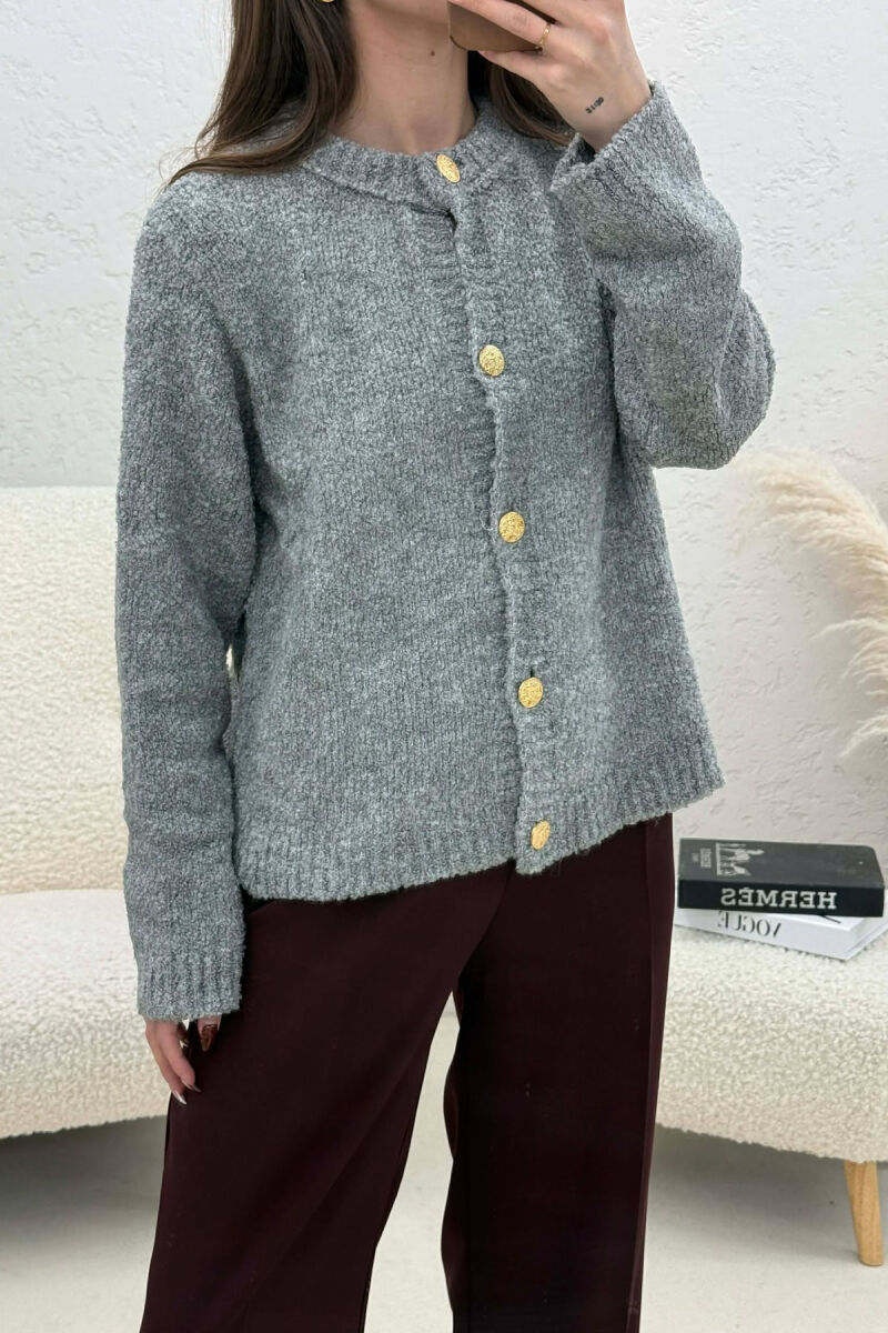 ONE COLOR GOLD BUTTONS WOMEN CARDIGAN GREY/GRI - 4