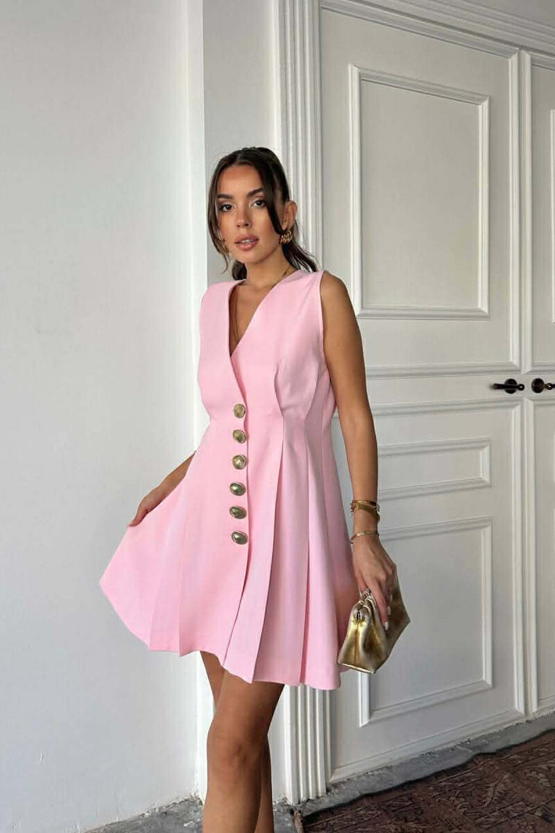 ONE COLOR GOLD BUTTONS WOMEN DRESS PINK/ROZE - 2