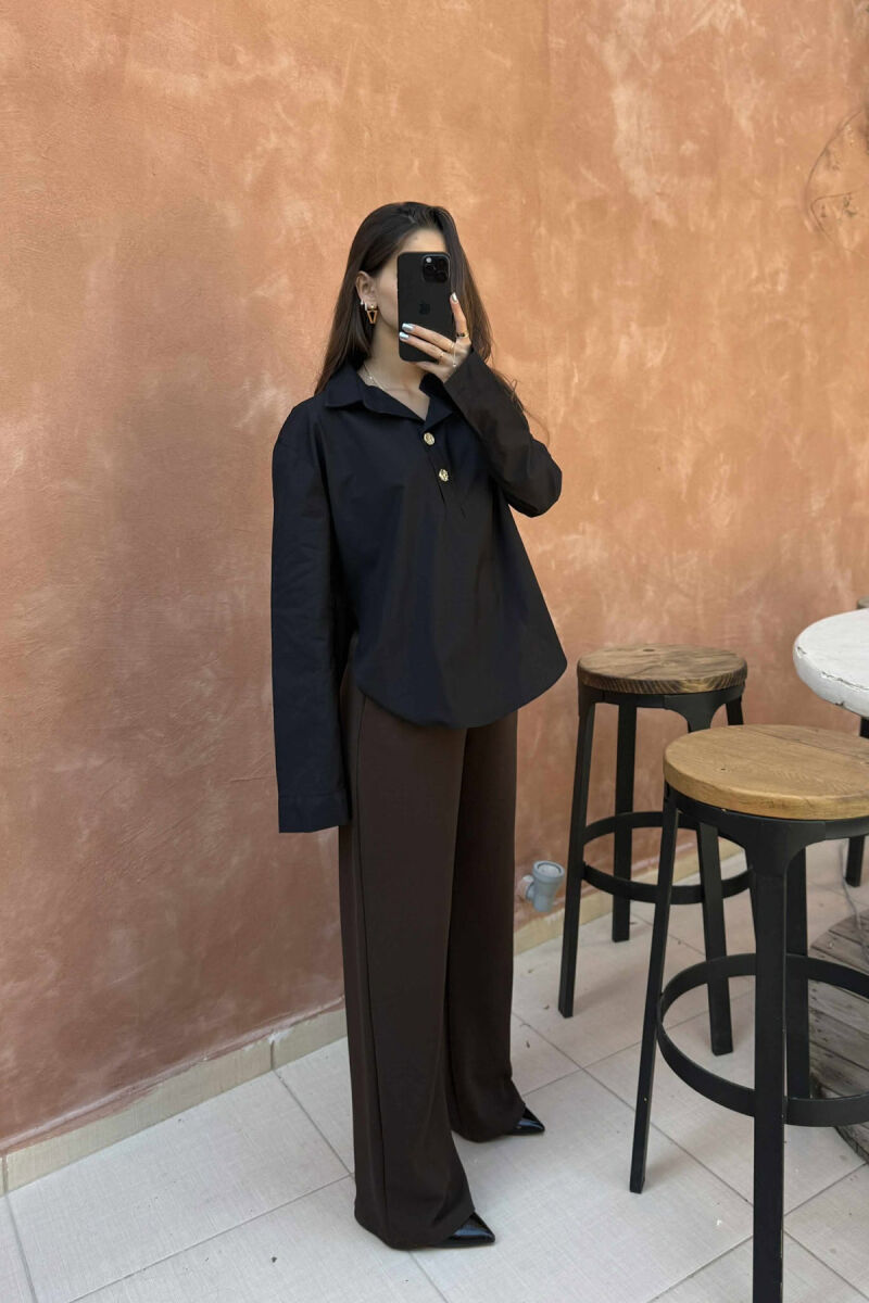 ONE COLOR GOLD BUTTONS WOMEN SHIRT BLACK/ E ZEZE - 4