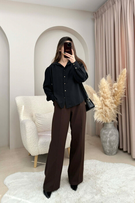 ONE COLOR GOLD BUTTONS WOMEN SHIRT BLACK/ E ZEZE 