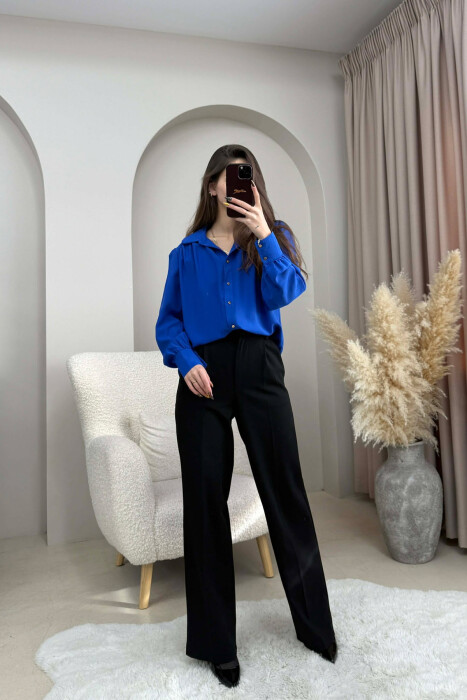 ONE COLOR GOLD BUTTONS WOMEN SHIRT BLUE/BLU - 1