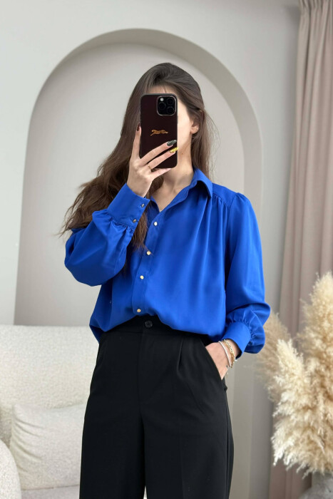 ONE COLOR GOLD BUTTONS WOMEN SHIRT BLUE/BLU - 3