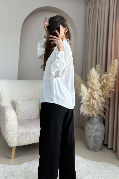 ONE COLOR GOLD BUTTONS WOMEN SHIRT WHITE-E BARDHE - 2