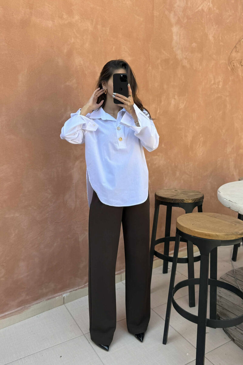 ONE COLOR GOLD BUTTONS WOMEN SHIRT WHITE-E BARDHE - 1