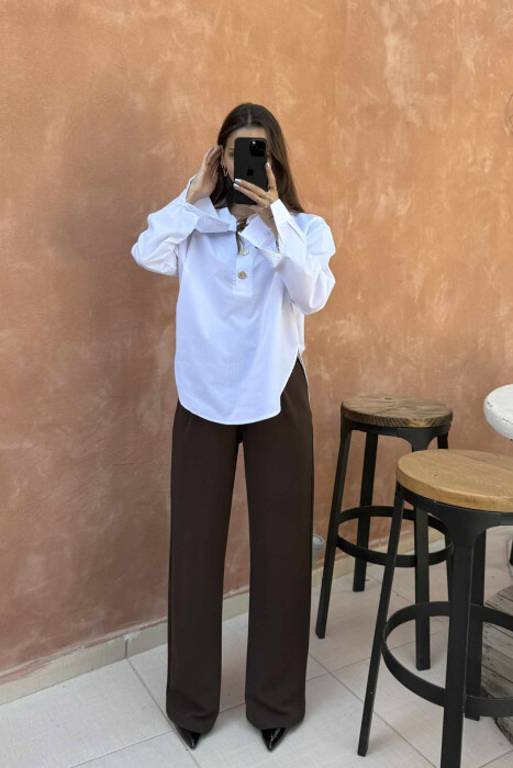 ONE COLOR GOLD BUTTONS WOMEN SHIRT WHITE-E BARDHE - 2