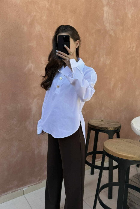 ONE COLOR GOLD BUTTONS WOMEN SHIRT WHITE-E BARDHE - 3