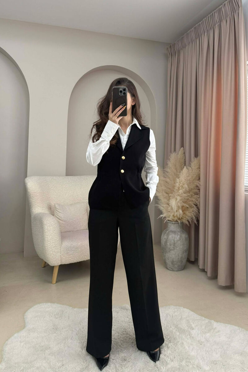 ONE COLOR GOLD BUTTONS WOMEN VEST BLACK/ E ZEZE - 1