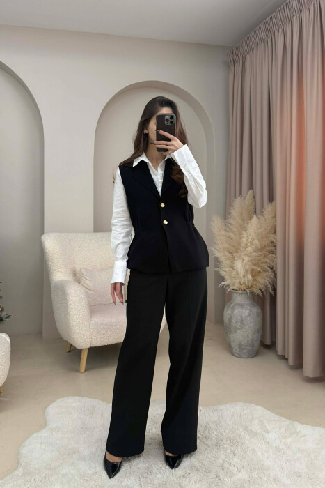 ONE COLOR GOLD BUTTONS WOMEN VEST BLACK/ E ZEZE - 2