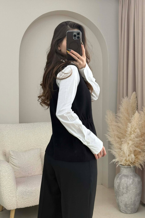 ONE COLOR GOLD BUTTONS WOMEN VEST BLACK/ E ZEZE - 4