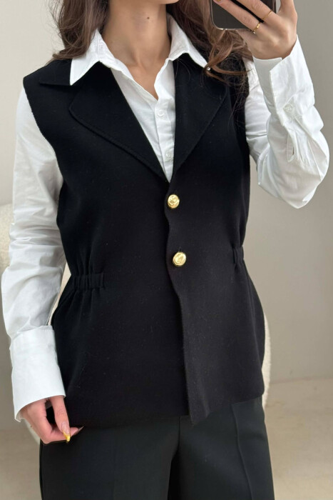 ONE COLOR GOLD BUTTONS WOMEN VEST BLACK/ E ZEZE - 5