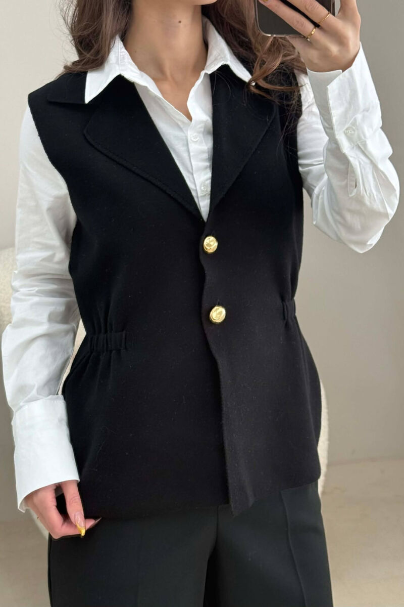 ONE COLOR GOLD BUTTONS WOMEN VEST BLACK/ E ZEZE - 5