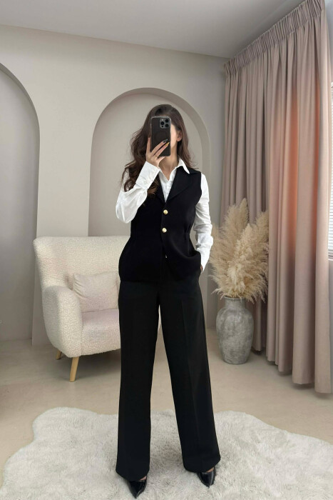 ONE COLOR GOLD BUTTONS WOMEN VEST BLACK/ E ZEZE 