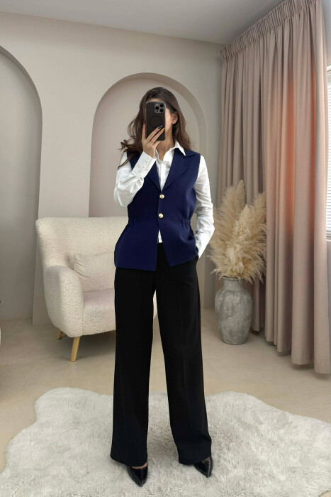 ONE COLOR GOLD BUTTONS WOMEN VEST BLUE/BLU - KLAUDIO FASHION