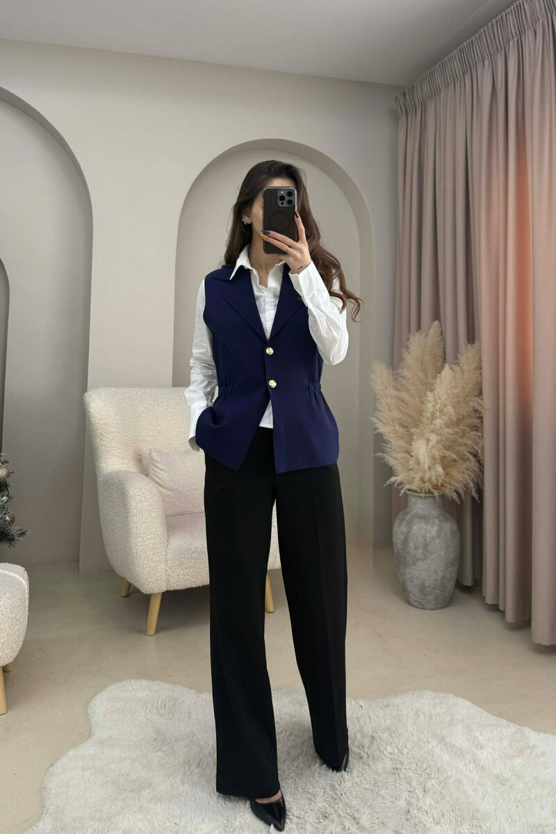 ONE COLOR GOLD BUTTONS WOMEN VEST BLUE/BLU - 2