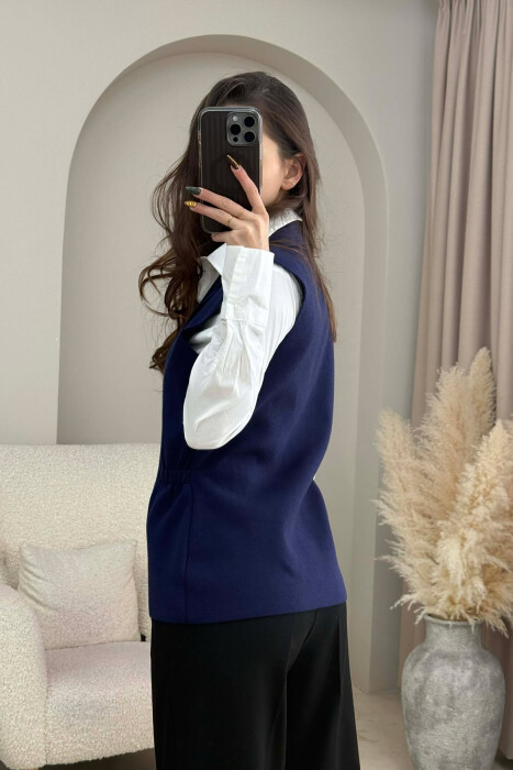 ONE COLOR GOLD BUTTONS WOMEN VEST BLUE/BLU - 4