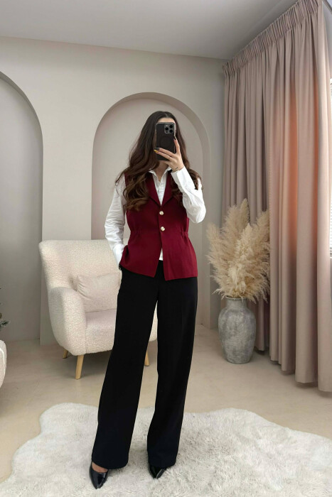 ONE COLOR GOLD BUTTONS WOMEN VEST BURGUNDY/VISHNJE - KLAUDIO FASHION