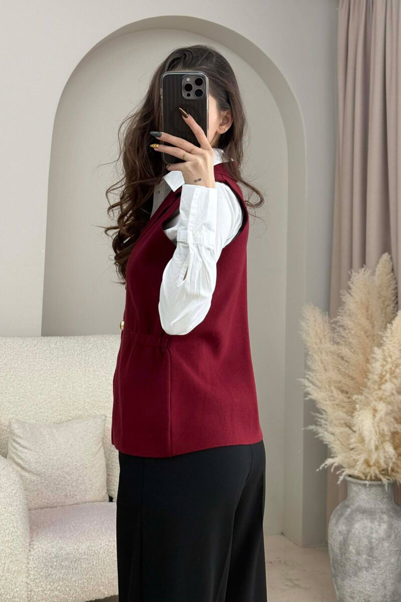 ONE COLOR GOLD BUTTONS WOMEN VEST BURGUNDY/VISHNJE - 3