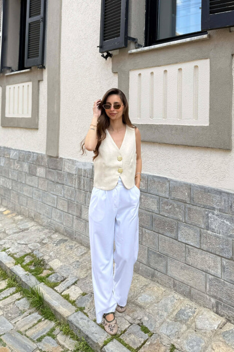ONE COLOR GOLD BUTTONS WOMEN VEST CREAM/KREM - 3