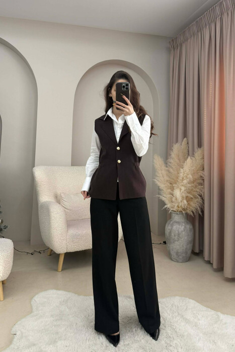 ONE COLOR GOLD BUTTONS WOMEN VEST DARK BROWN/KAE 