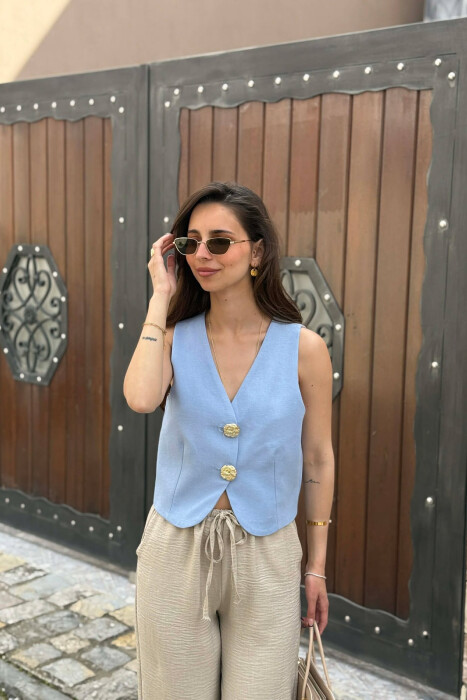 JELEK NJE NGJYRESH ME BUTONA GOLD PER FEMRA NE NGJYRE BLU TE ZBARDHUR - KLAUDIO FASHION