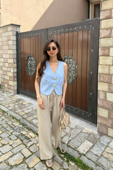 ONE COLOR GOLD BUTTONS WOMEN VEST LIGHTBLUE/BZ - 4