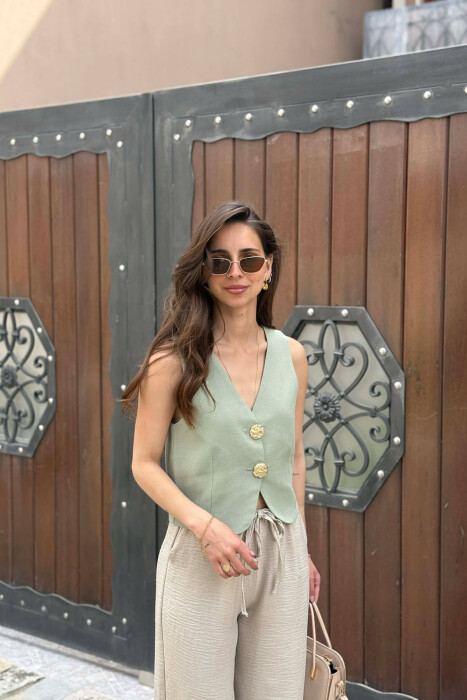ONE COLOR GOLD BUTTONS WOMEN VEST MINT/MENTE - 1