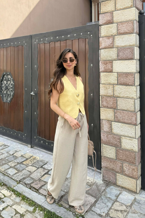 ONE COLOR GOLD BUTTONS WOMEN VEST YELLOW/E VERDHE - 3