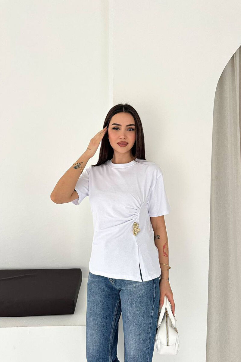 ONE COLOR GOLD DETAIL WOMAN T-SHIRT WHITE-E BARDHE - 1