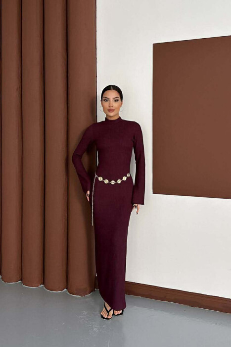 FUSTAN NJE NGJYRESH ME DETAJIN E RRIPIT GOLD PER FEMRA NE NGJYRE VISHNJE - KLAUDIO FASHION