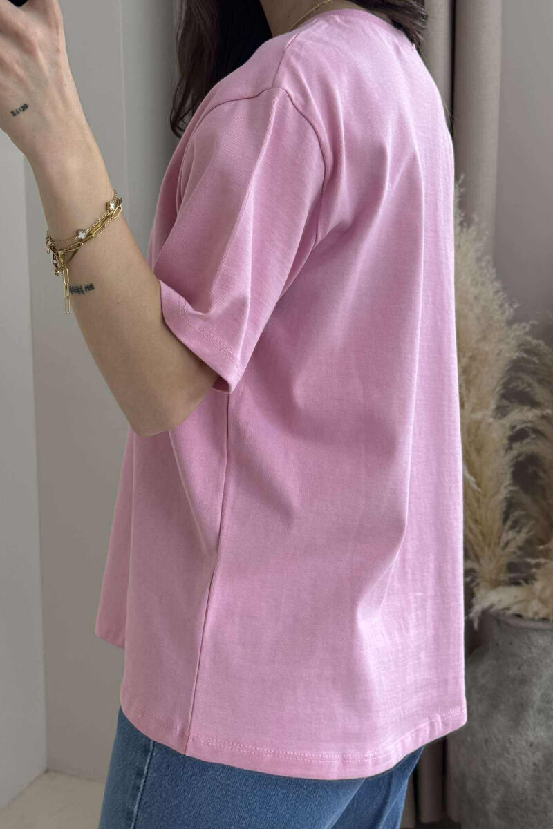 ONE COLOR HEARTS DESIGN WOMEN T-SHIRT PINK/ROZE - 3