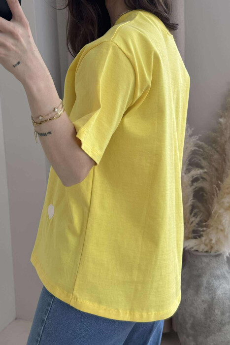 ONE COLOR HEARTS DESIGN WOMEN T-SHIRT YELLOW/E VERDHE - 3
