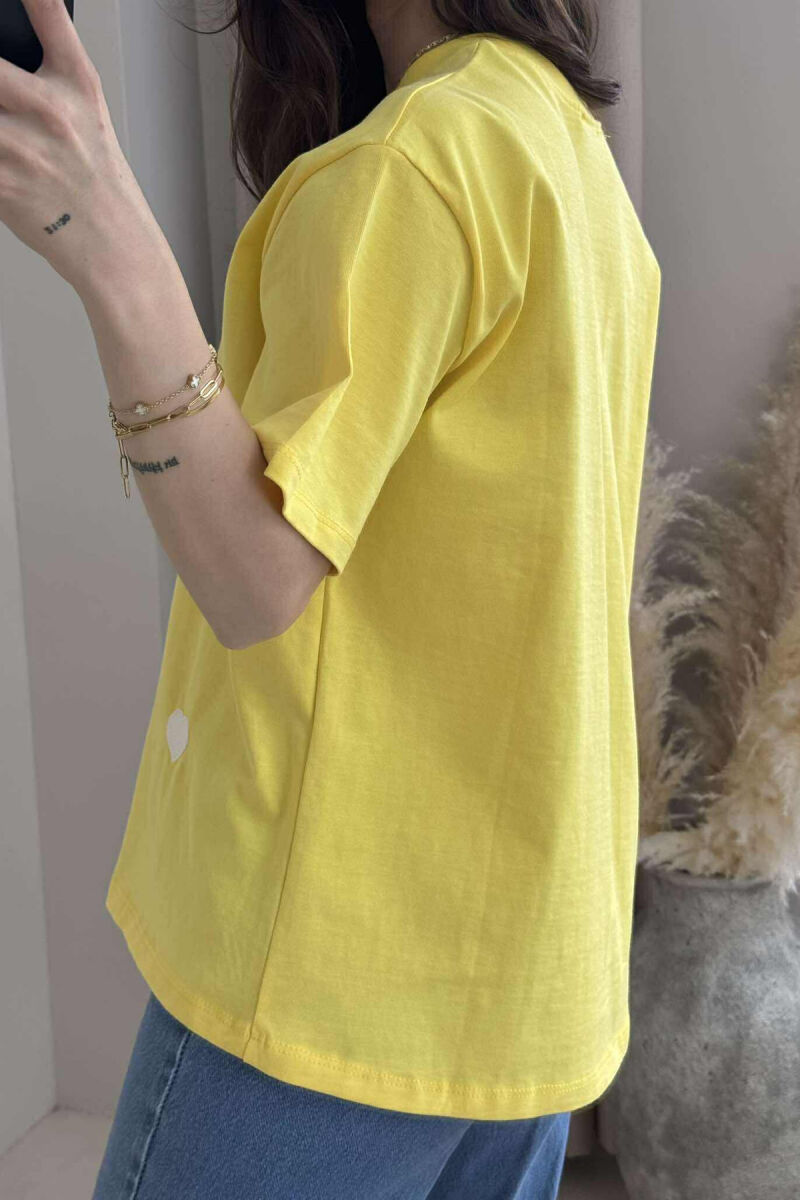 ONE COLOR HEARTS DESIGN WOMEN T-SHIRT YELLOW/E VERDHE - 3
