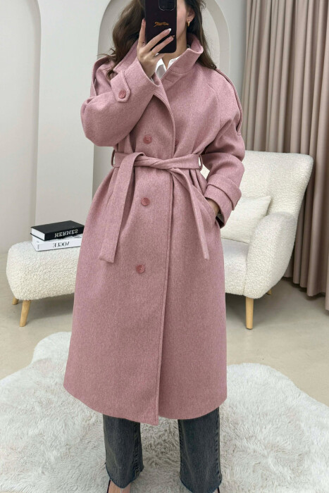 ONE COLOR HIGH NECK BUTTONED WOMAN COAT VINEGAR/UTHULL 
