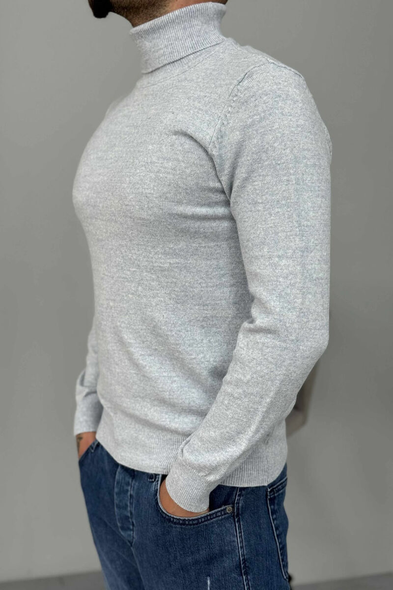ONE COLOR HIGH NECK MEN SWEATER BABY BLUE/BLU BY - 4
