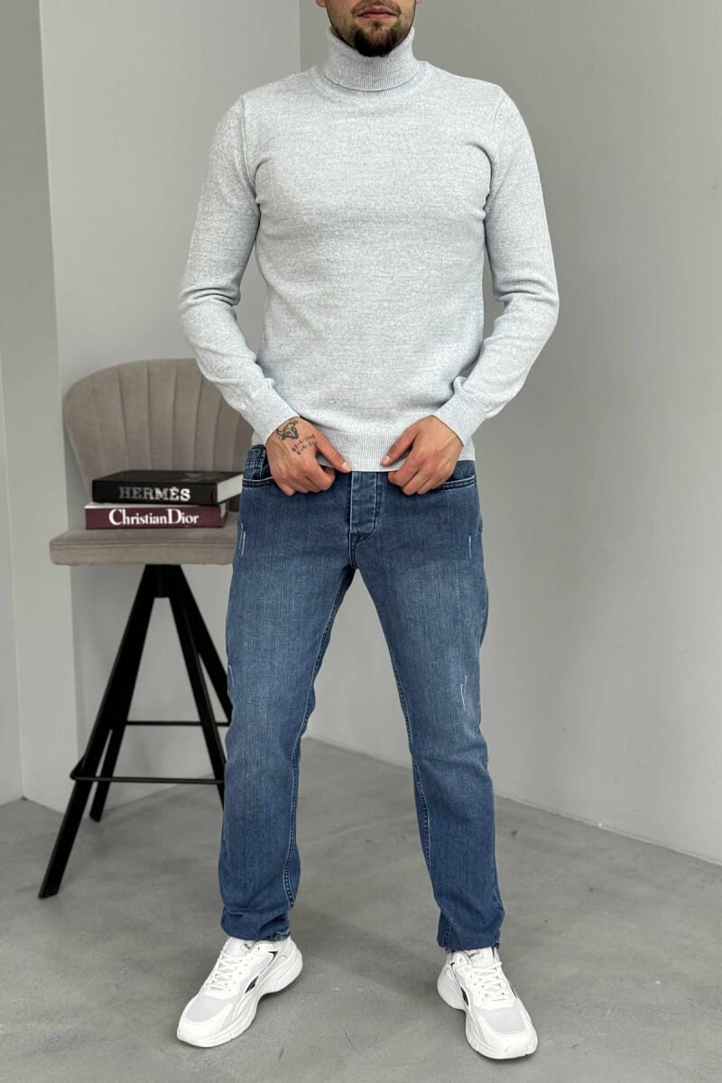 ONE COLOR HIGH NECK MEN SWEATER BABY BLUE/BLU BY - 1