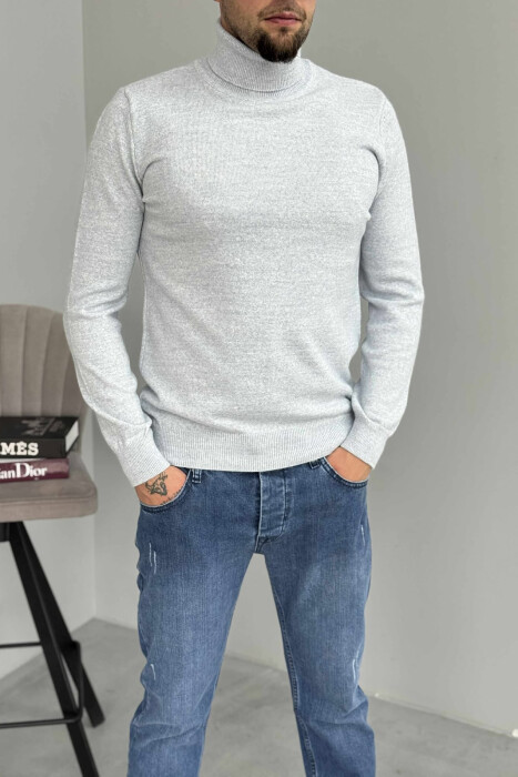 ONE COLOR HIGH NECK MEN SWEATER BABY BLUE/BLU BY - 3