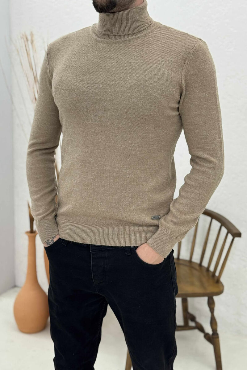 ONE COLOR HIGH NECK MEN SWEATER BEIGE/BEZHE - 3