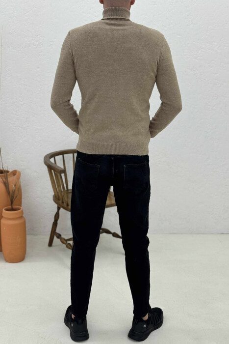 ONE COLOR HIGH NECK MEN SWEATER BEIGE/BEZHE - 2