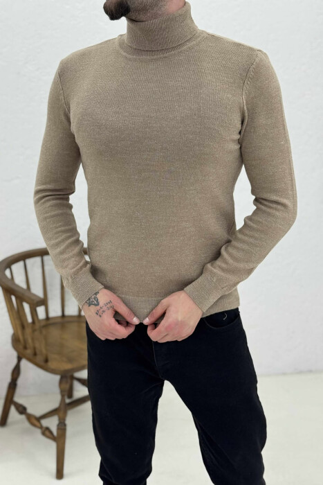 ONE COLOR HIGH NECK MEN SWEATER BEIGE/BEZHE - 4