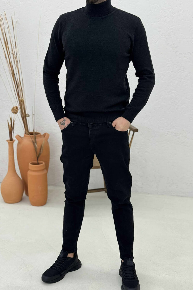 ONE COLOR HIGH NECK MEN SWEATER BLACK/ E ZEZE - 1