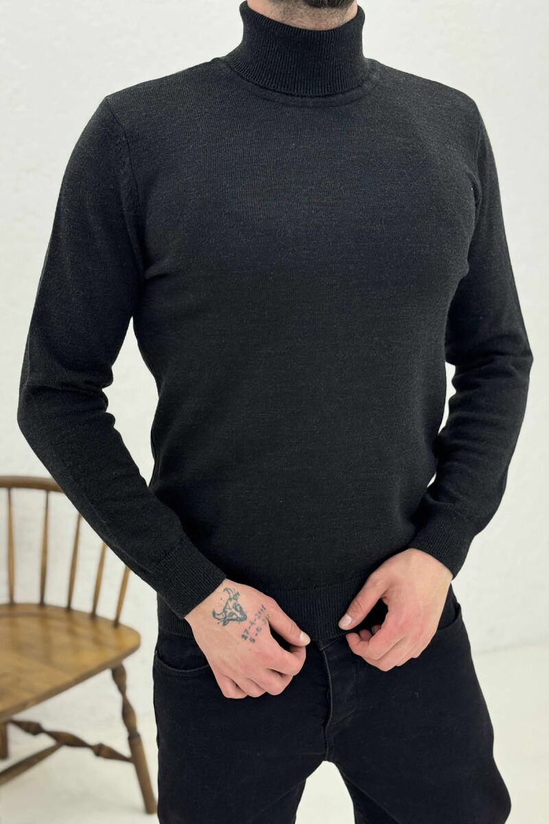 ONE COLOR HIGH NECK MEN SWEATER BLACK/ E ZEZE - 3