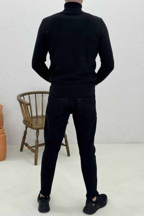 ONE COLOR HIGH NECK MEN SWEATER BLACK/ E ZEZE - 2