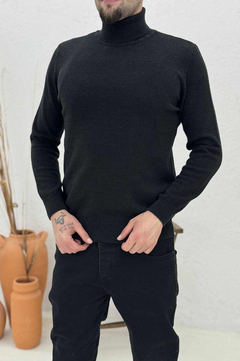 ONE COLOR HIGH NECK MEN SWEATER BLACK/ E ZEZE - 4
